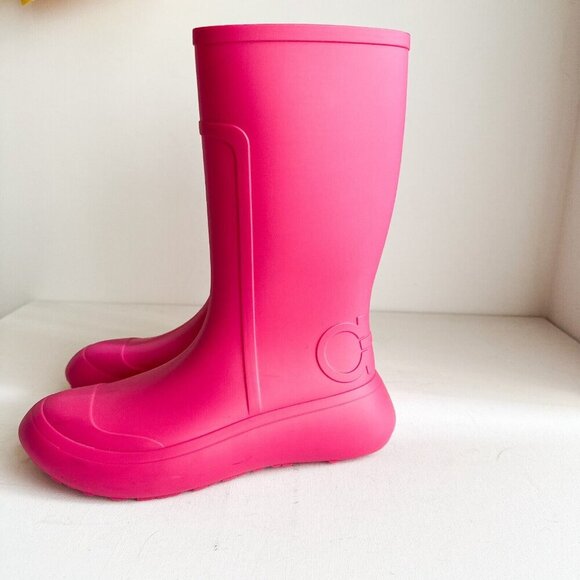 Salvatore Ferragamo Barbie Pink Mid Calf Rain Boots 9 - Picture 5 of 7